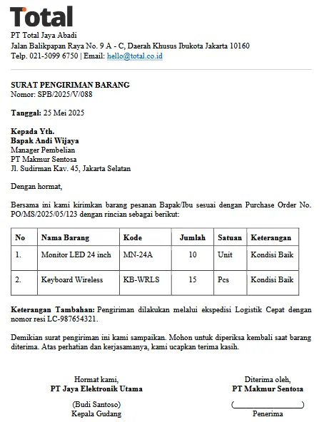 Surat Pengiriman Barang