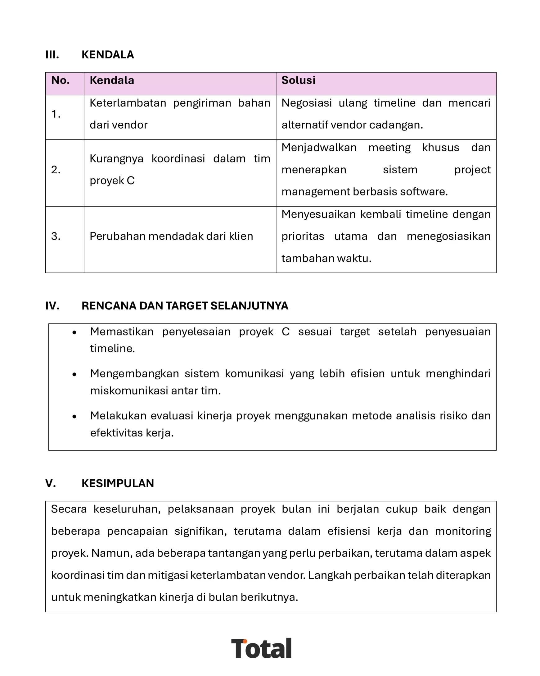contoh laporan kerja bulanan karyawan