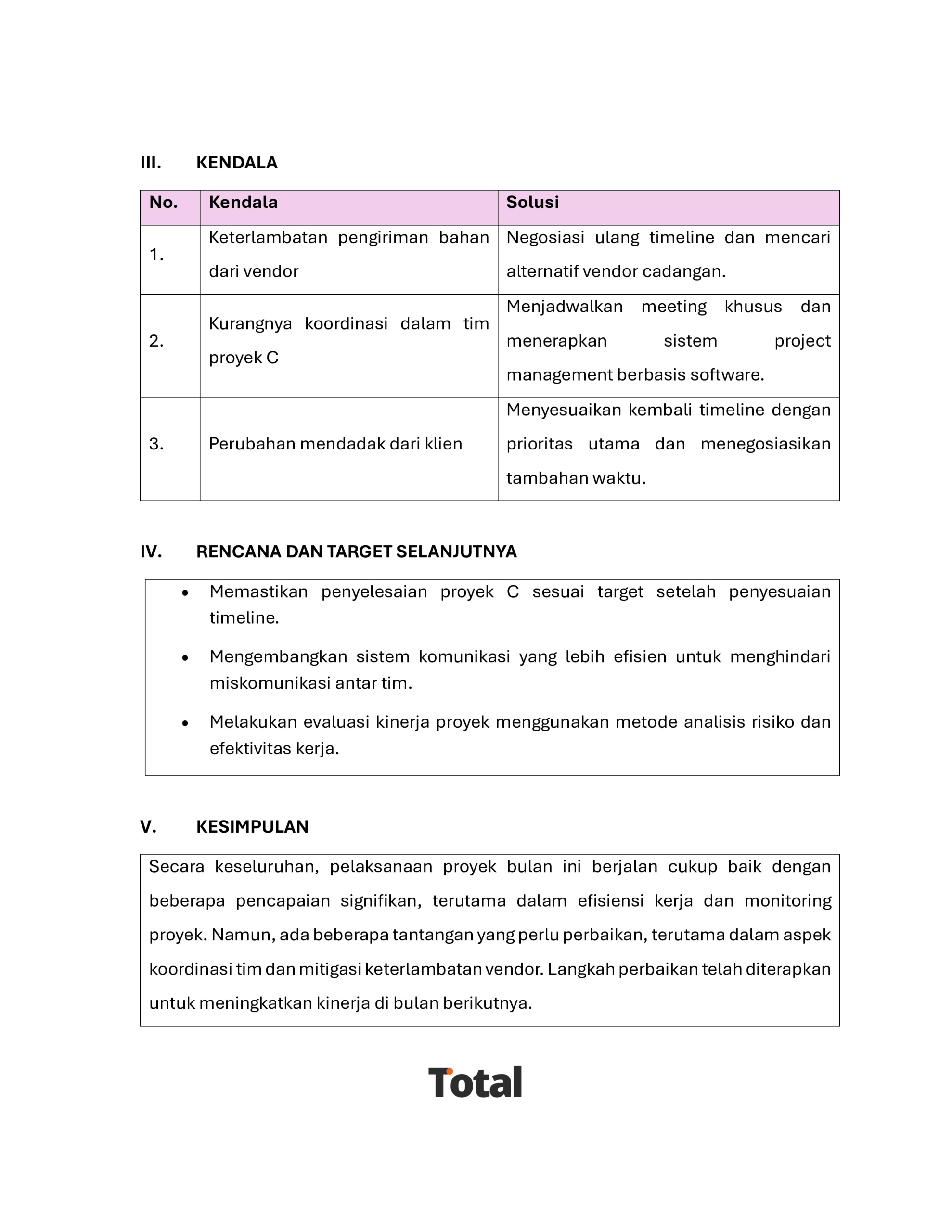 contoh laporan kerja bulanan karyawan 2