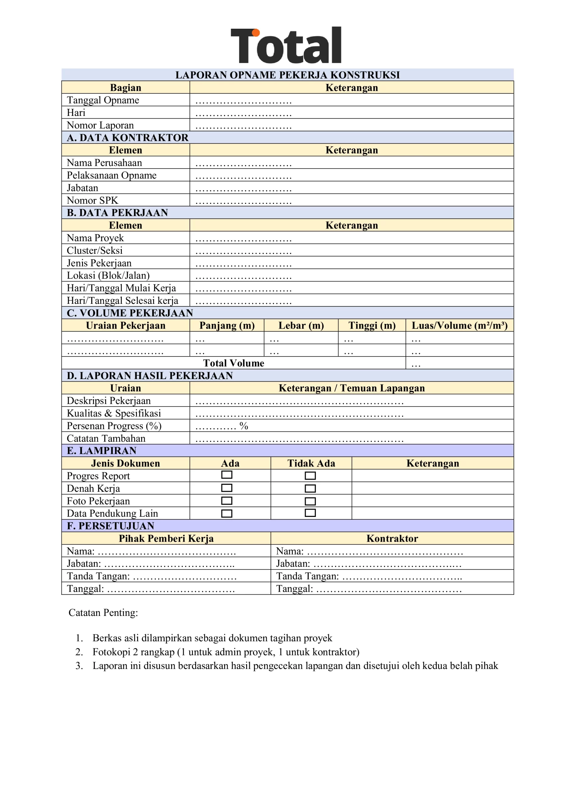 laporan opname pekerja konstruksi