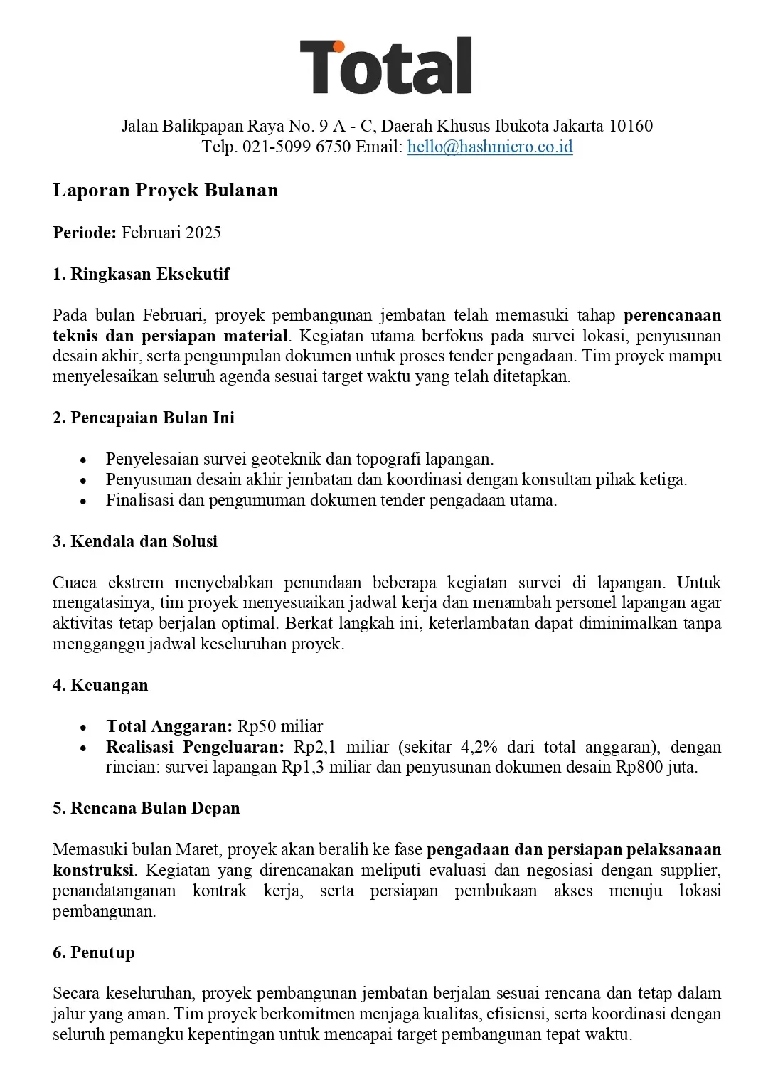 laporan progres bulanan