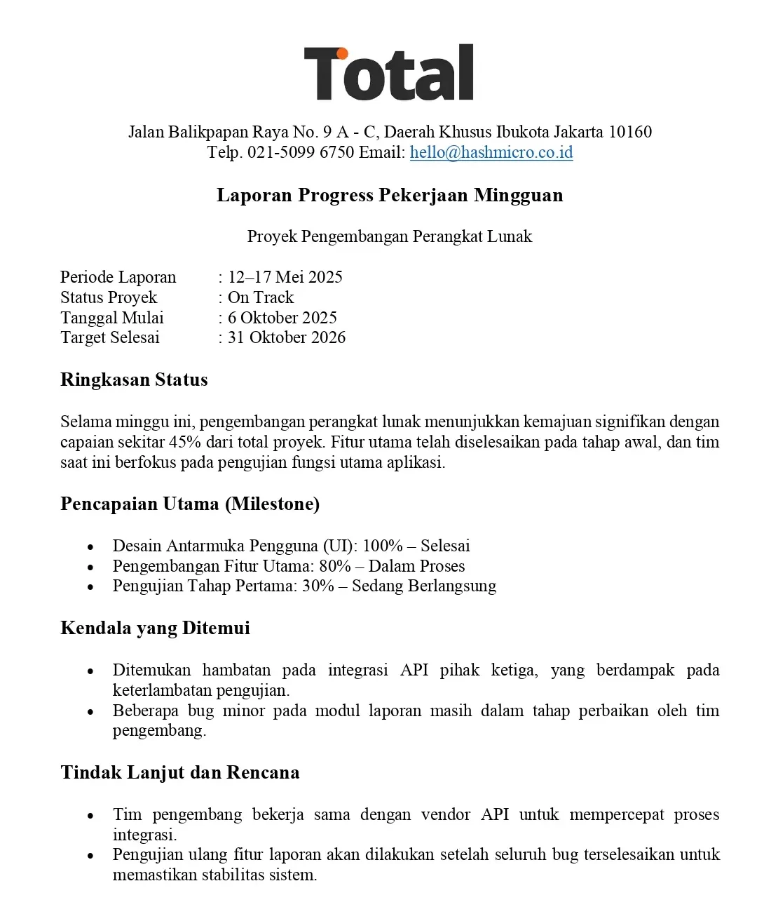 laporan progres mingguan