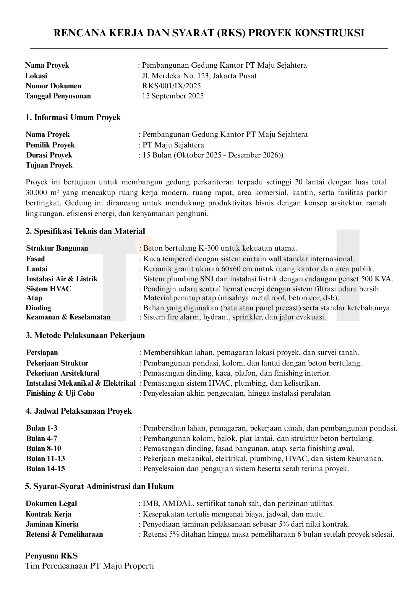 rks proyek konstruksi