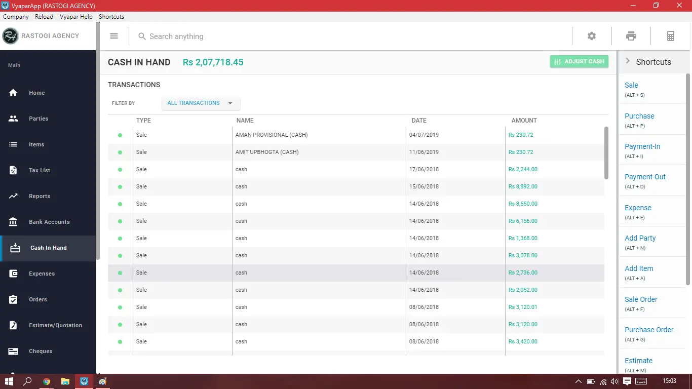 dashboard aplikasi konveksi vyapar