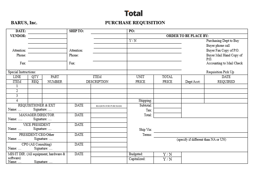 Contoh 2 Purchase Requisition Form