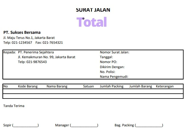 contoh surat jalan dan template