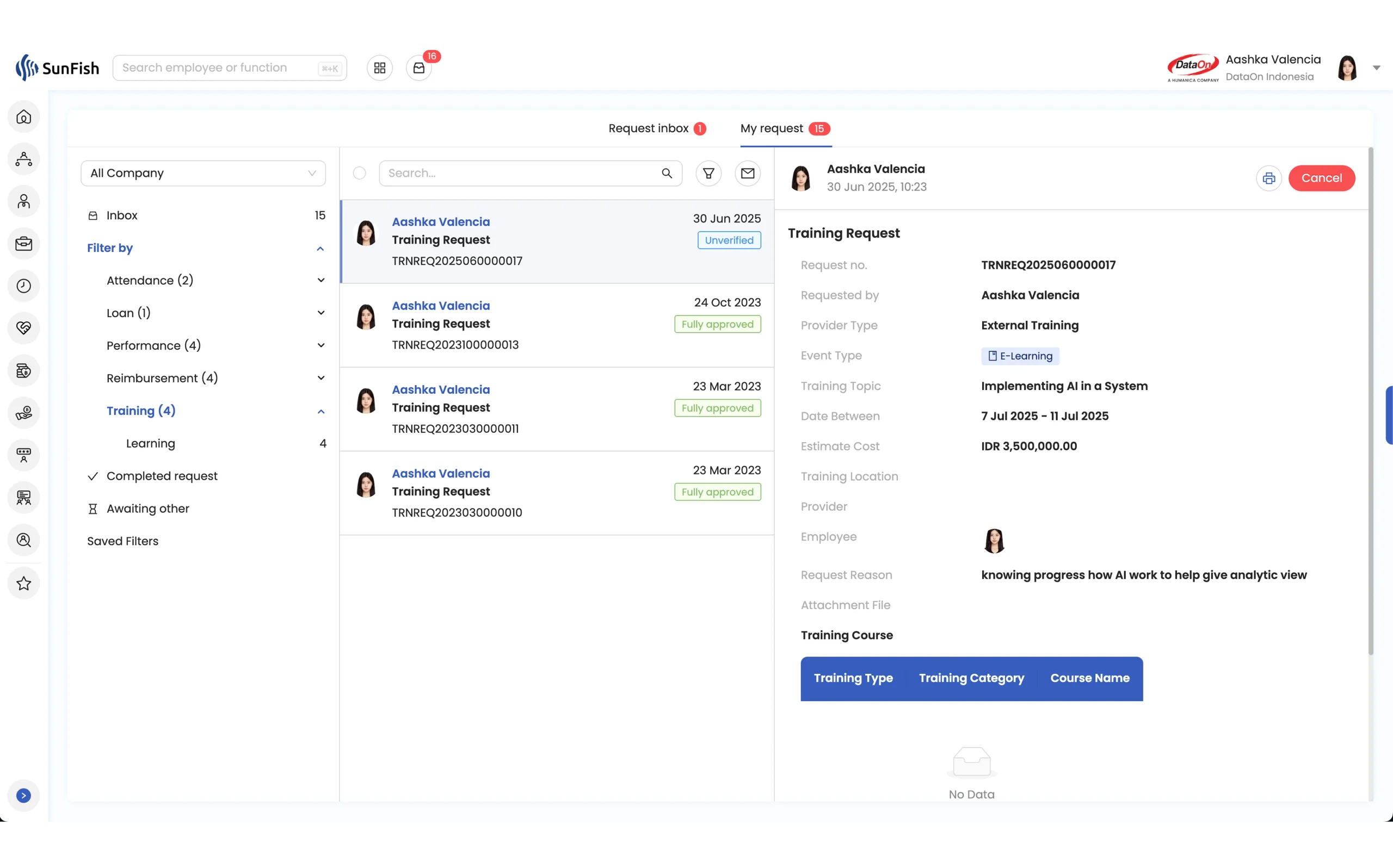 dashboard software sunfish hris