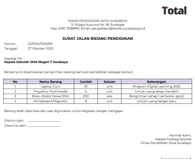 surat jalan bidang pendidikan