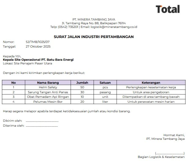 surat jalan industri pertambangan