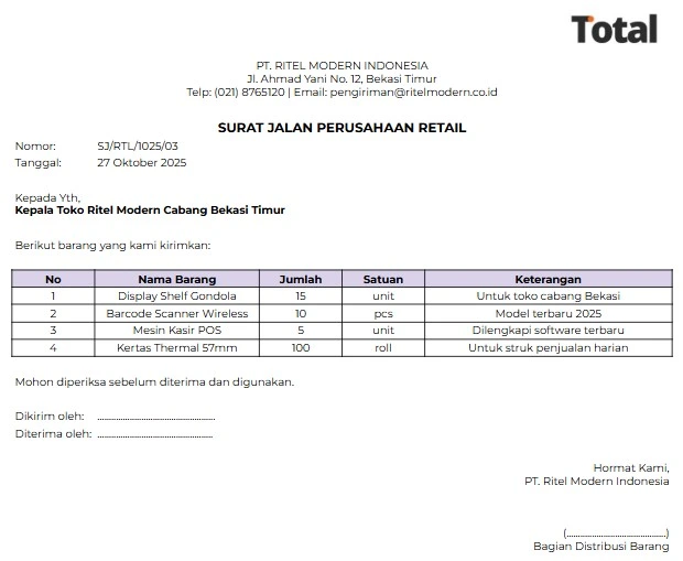 surat jalan perusahaan retail