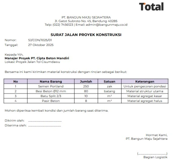 surat jalan proyek konstruksi
