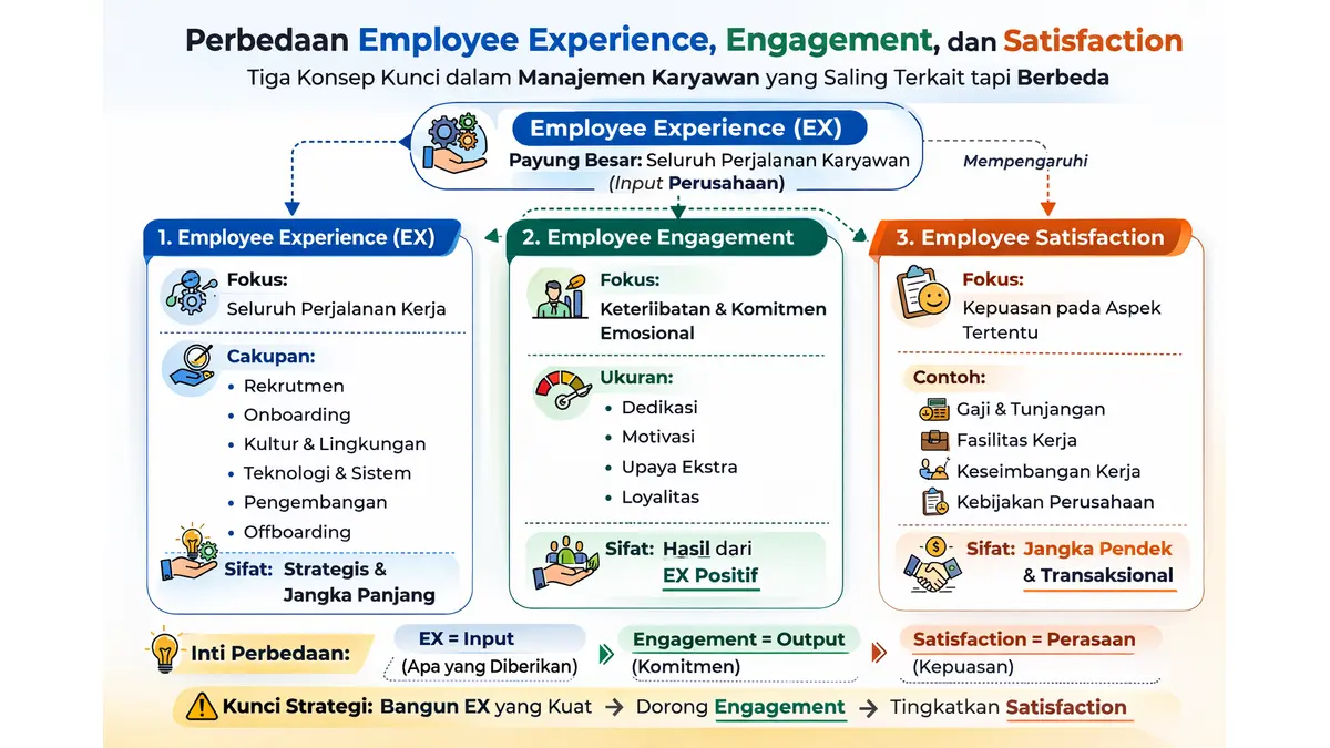 Apa Perbedaan Mendasar dari Employee Experience, Engagement, dan Satisfaction?