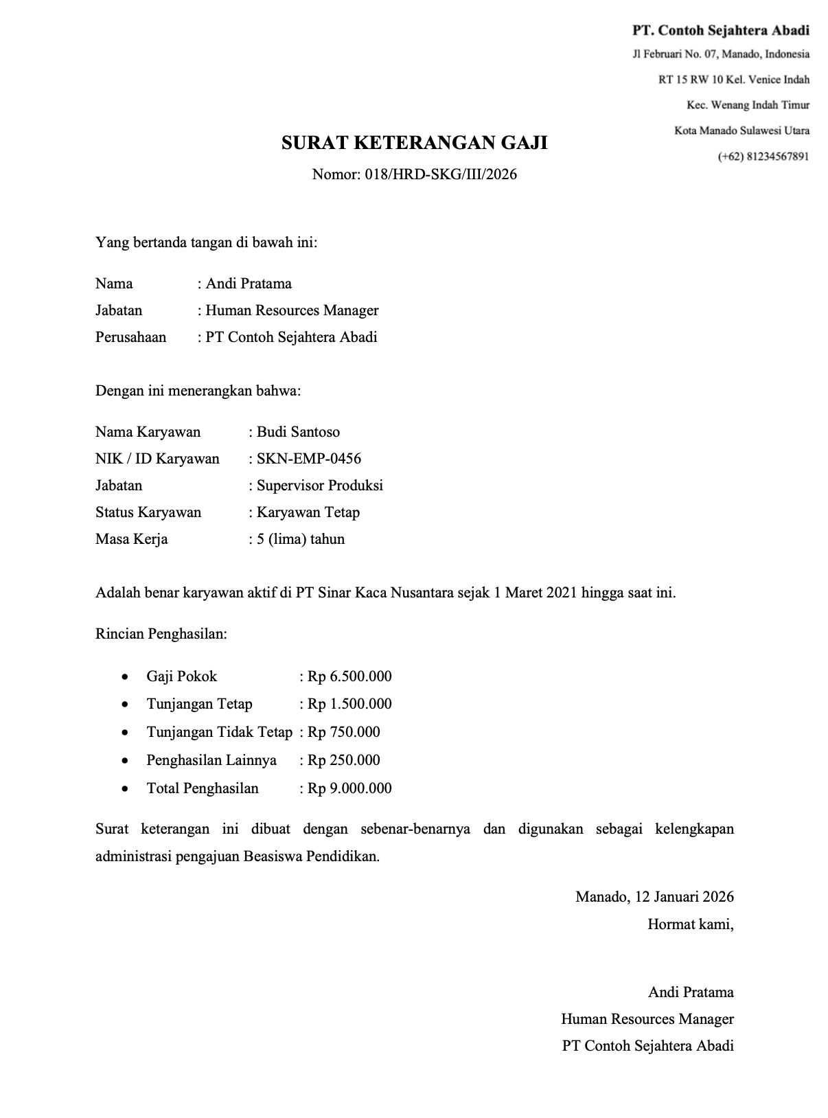 surat keterangan gaji beasiswa