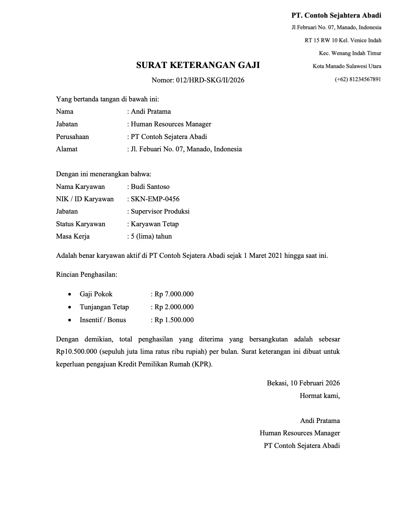 surat keterangan gaji kpr rumah