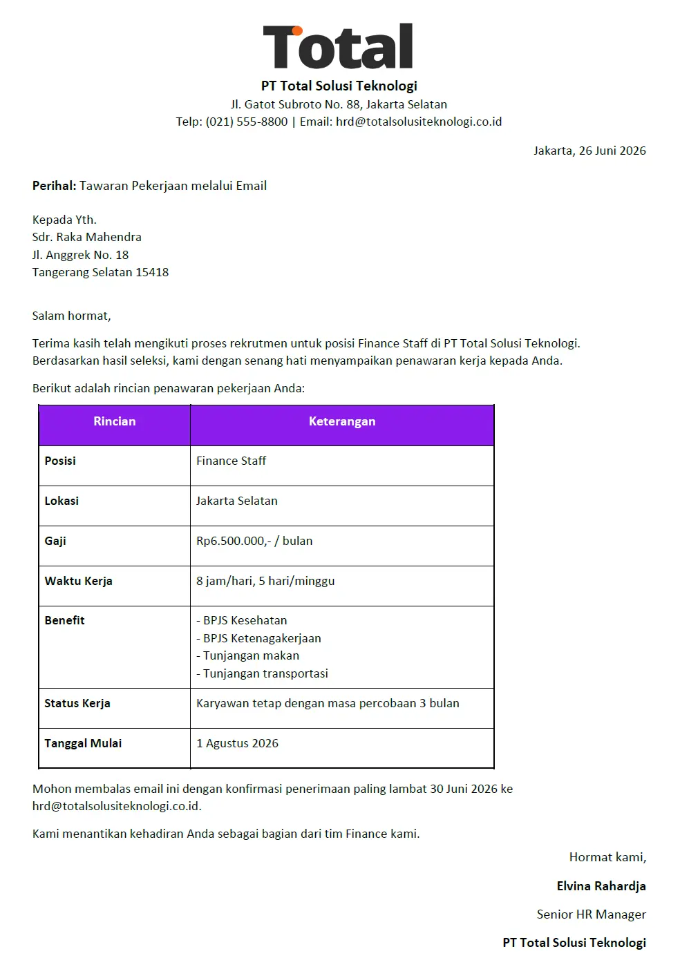 contoh offering letter via email