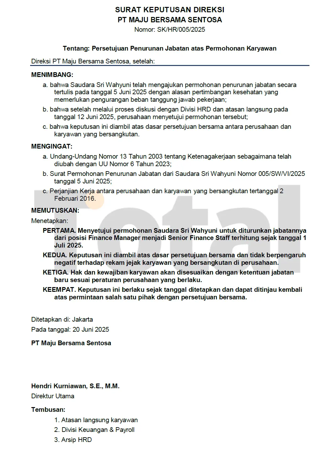 contoh surat demosi sukarela