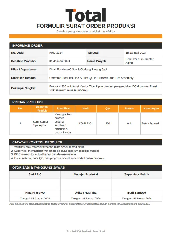 Contoh Template Surat order PO