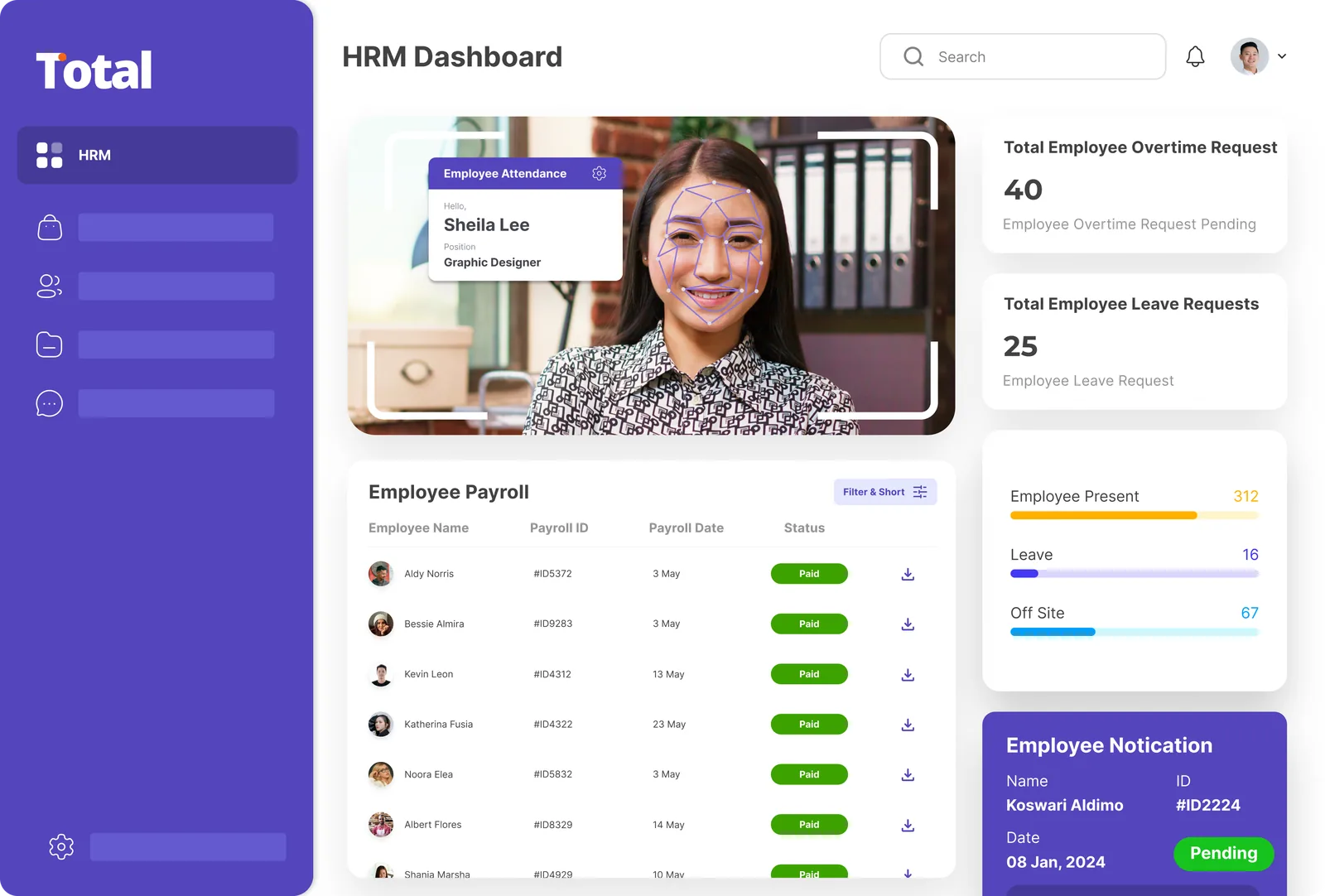 Tampilan fitur HRM Total ERP